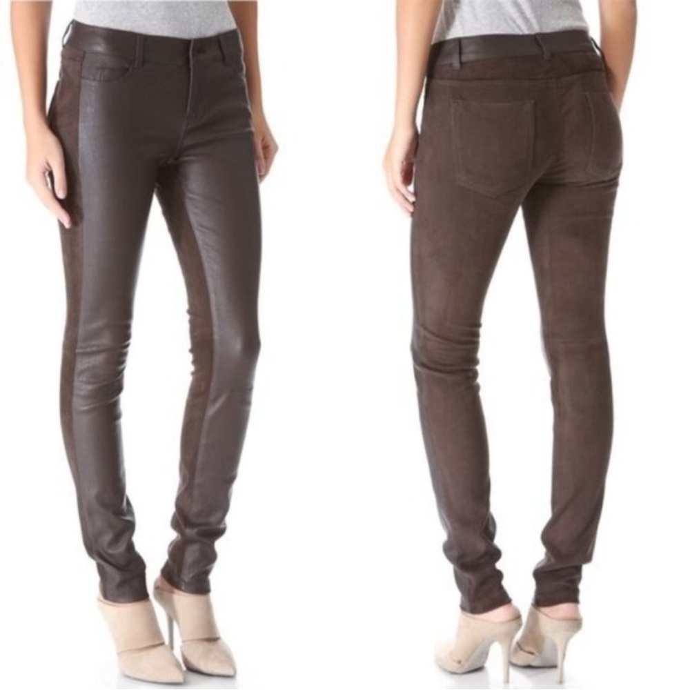 Vince Chocolate Brown leather mix Skinny Pants 4